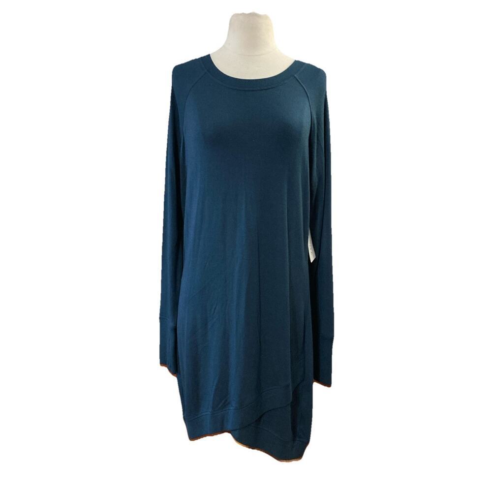 Athleta Criss Cross Sweatshirt Dress Sz M New Navy Cozy Soft Modal Athleisure - Picture 2 of 11